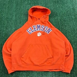 Vintage J. America Clemson Tigers Hoodie Mens Large Orange Spellout Boxy Y2K
